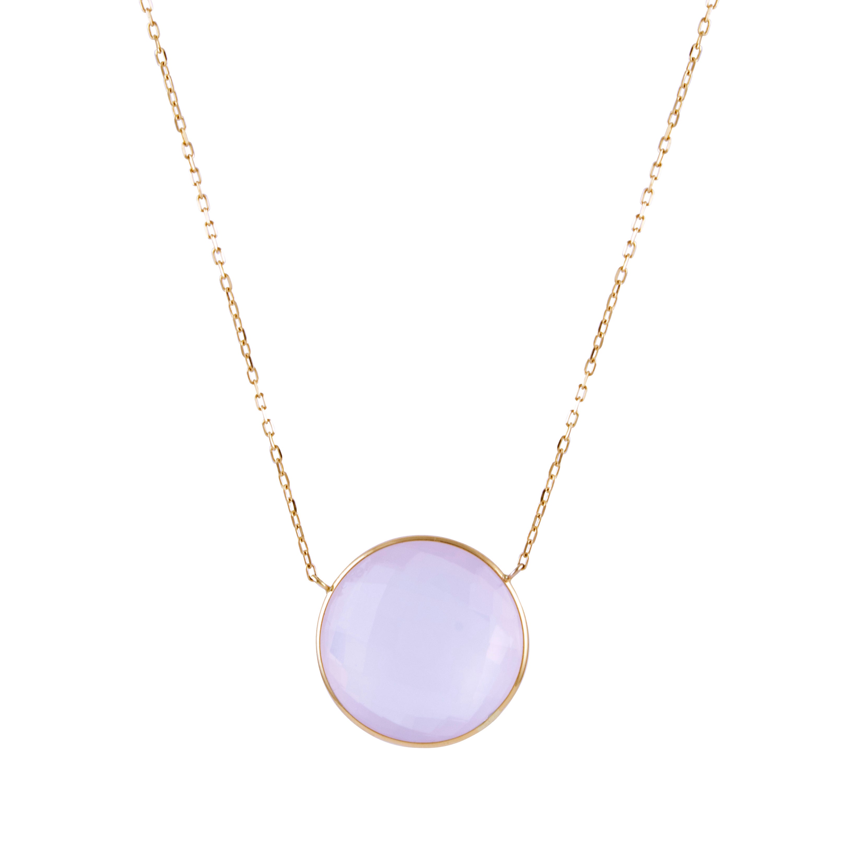14k Rose Quartz Moon Bezel Necklace