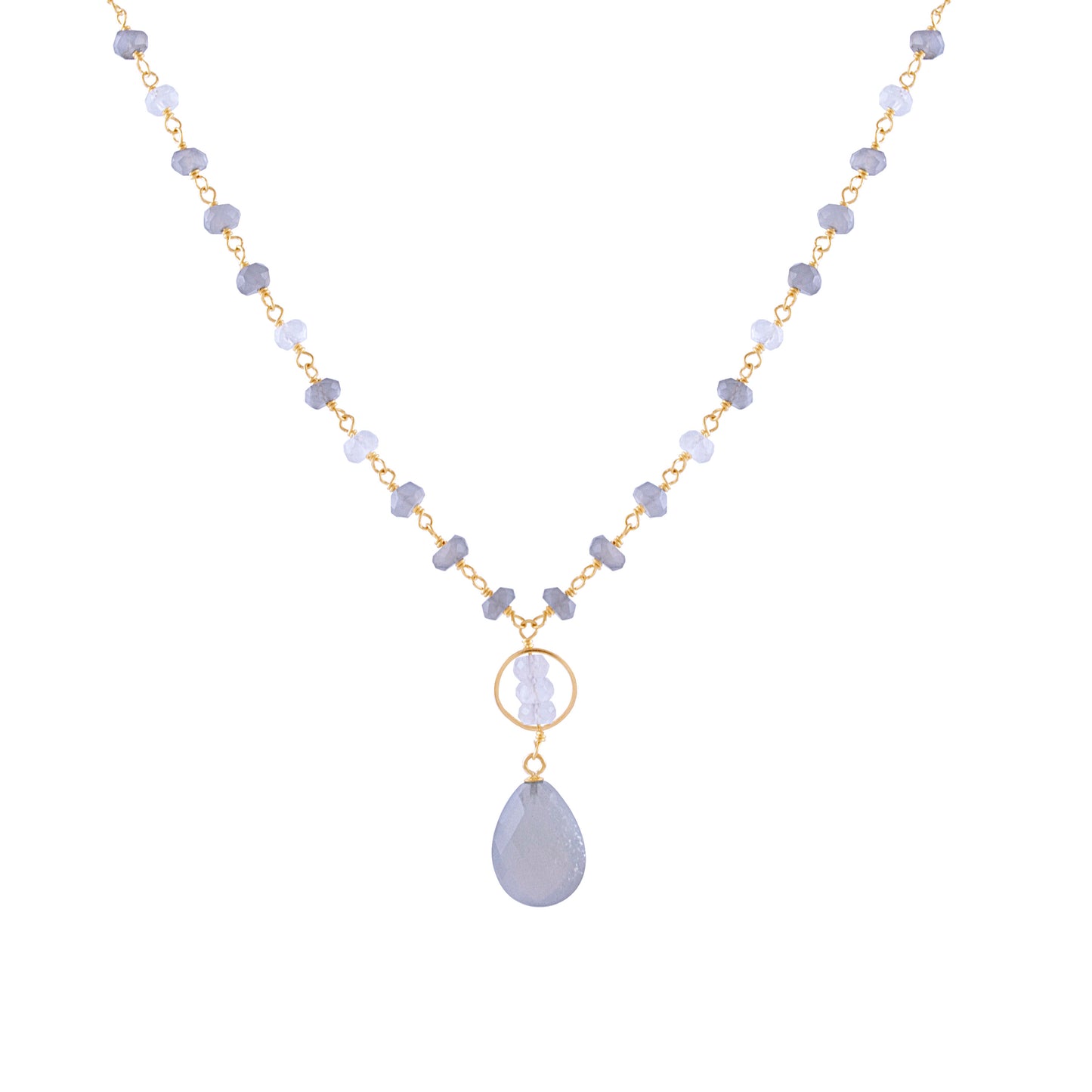 Multi Moonstone Link Pear Shape Necklace