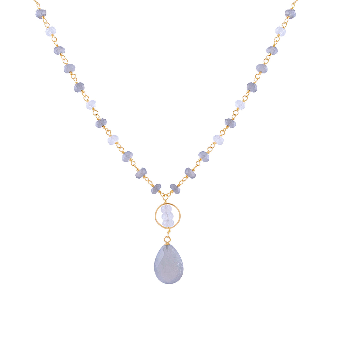 14k Multi Moonstone Link Pear Shape Necklace