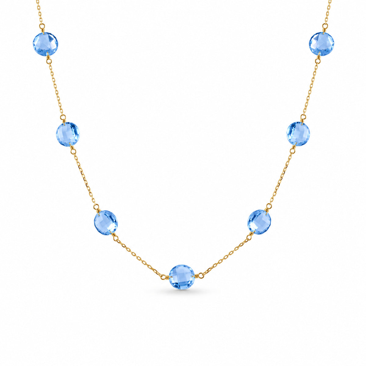 14k Blue Topaz Faceted Coin Station Necklace