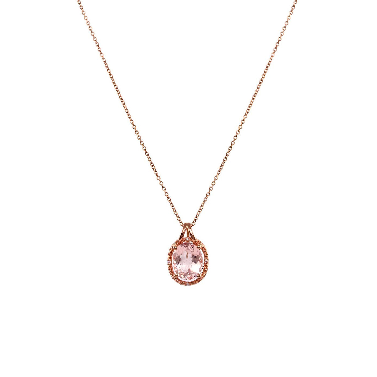 14k Rose Gold Morganite Diamond Oval Pendant Necklace 17"