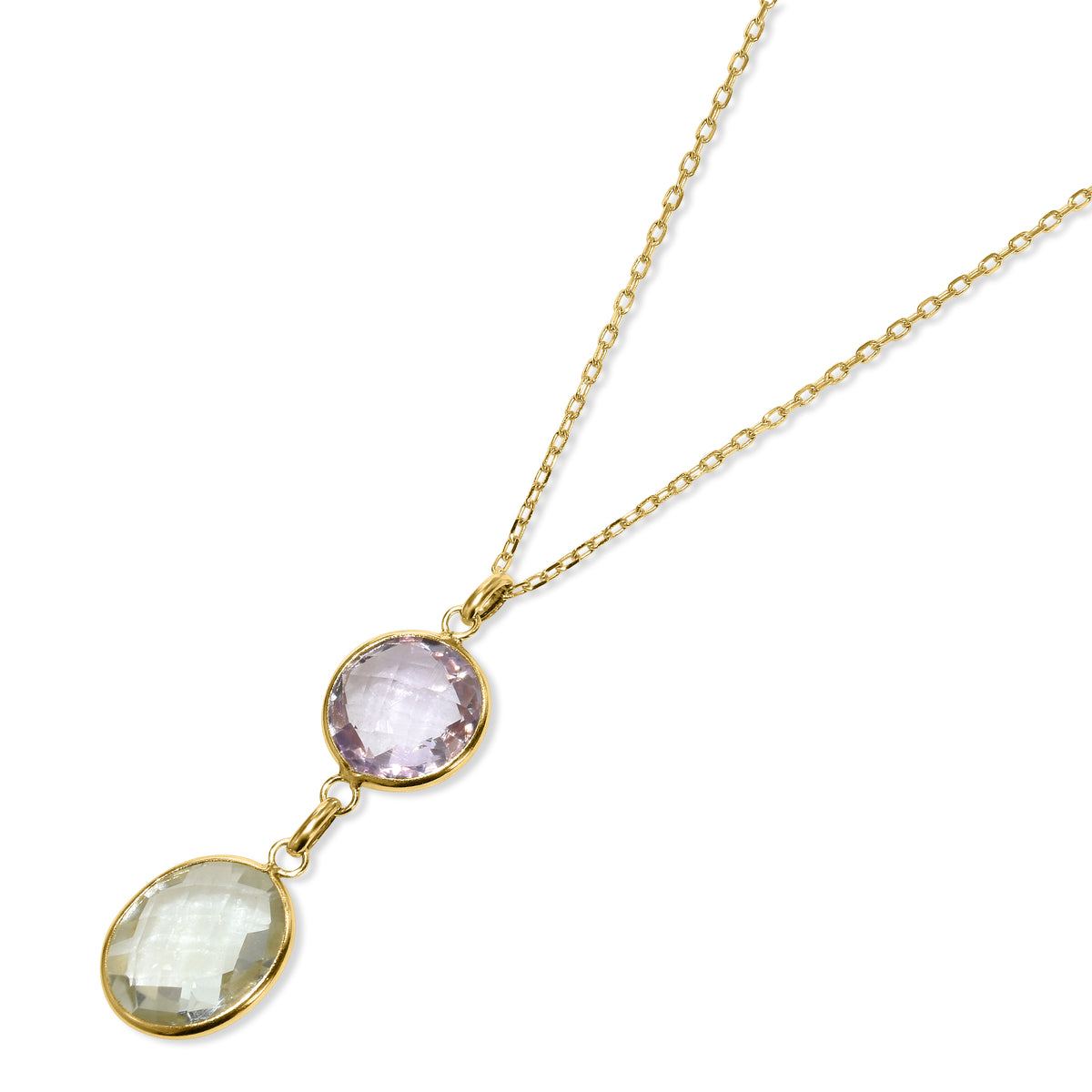14k Green and Pink Amethyst Bezel Necklace