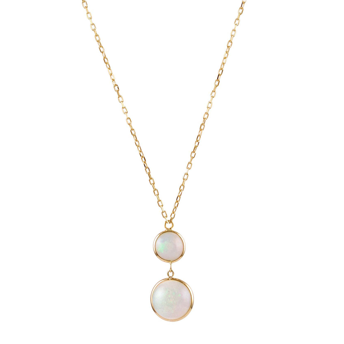 14k Opal Double Round Bezel Necklace 17"