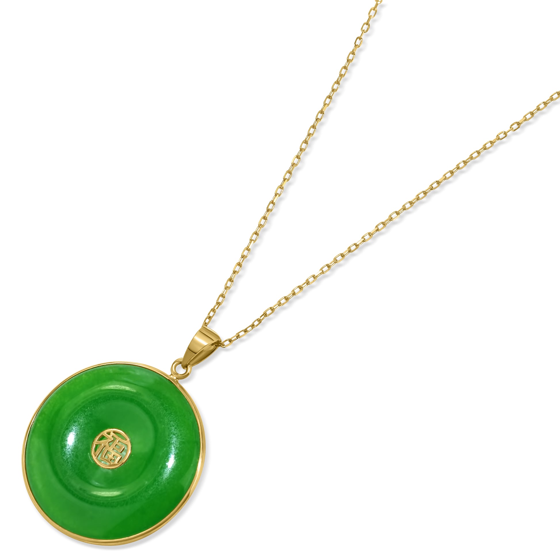 14k Good Luck Jade Pendant Necklace 17"