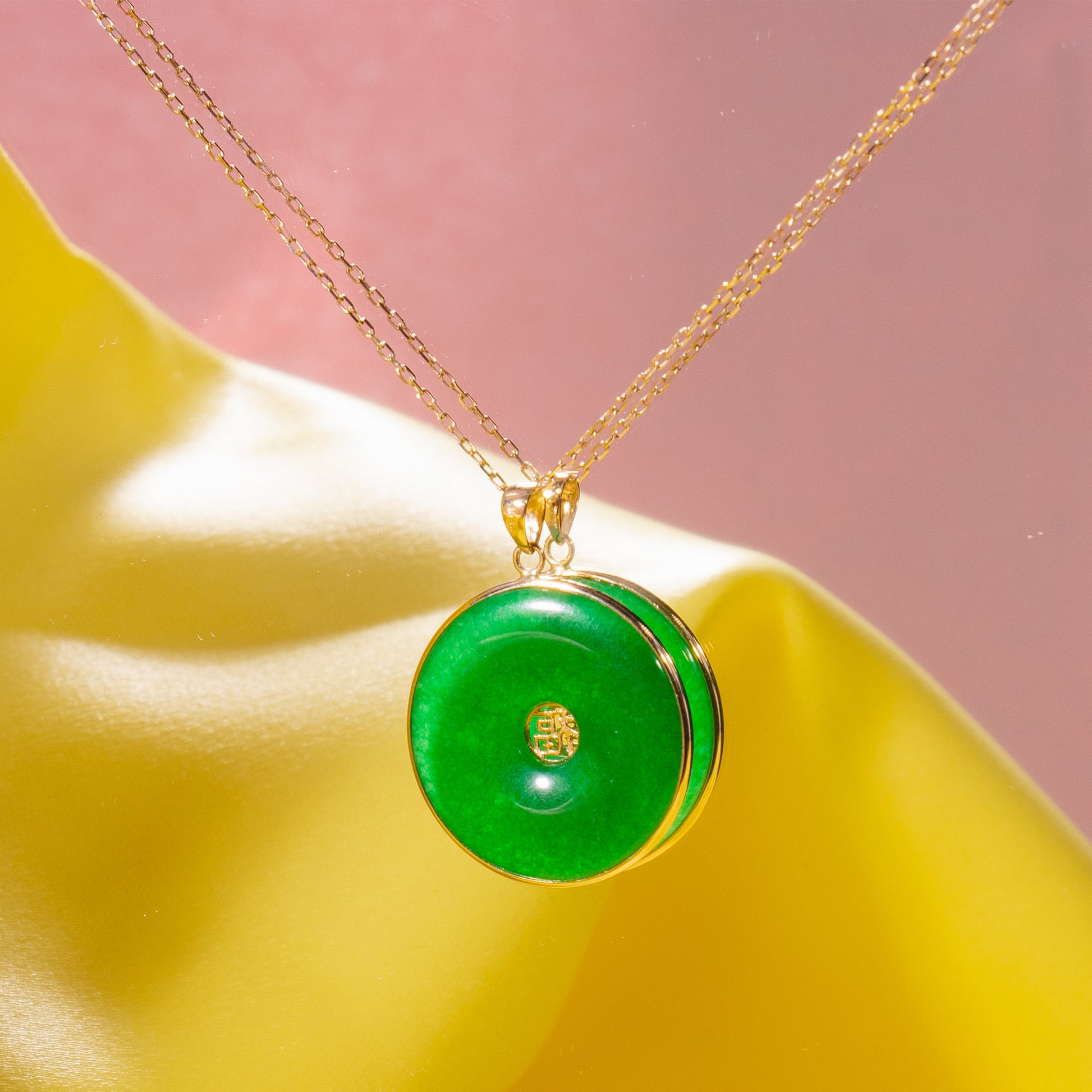 14k Good Luck Jade Pendant Necklace 17"