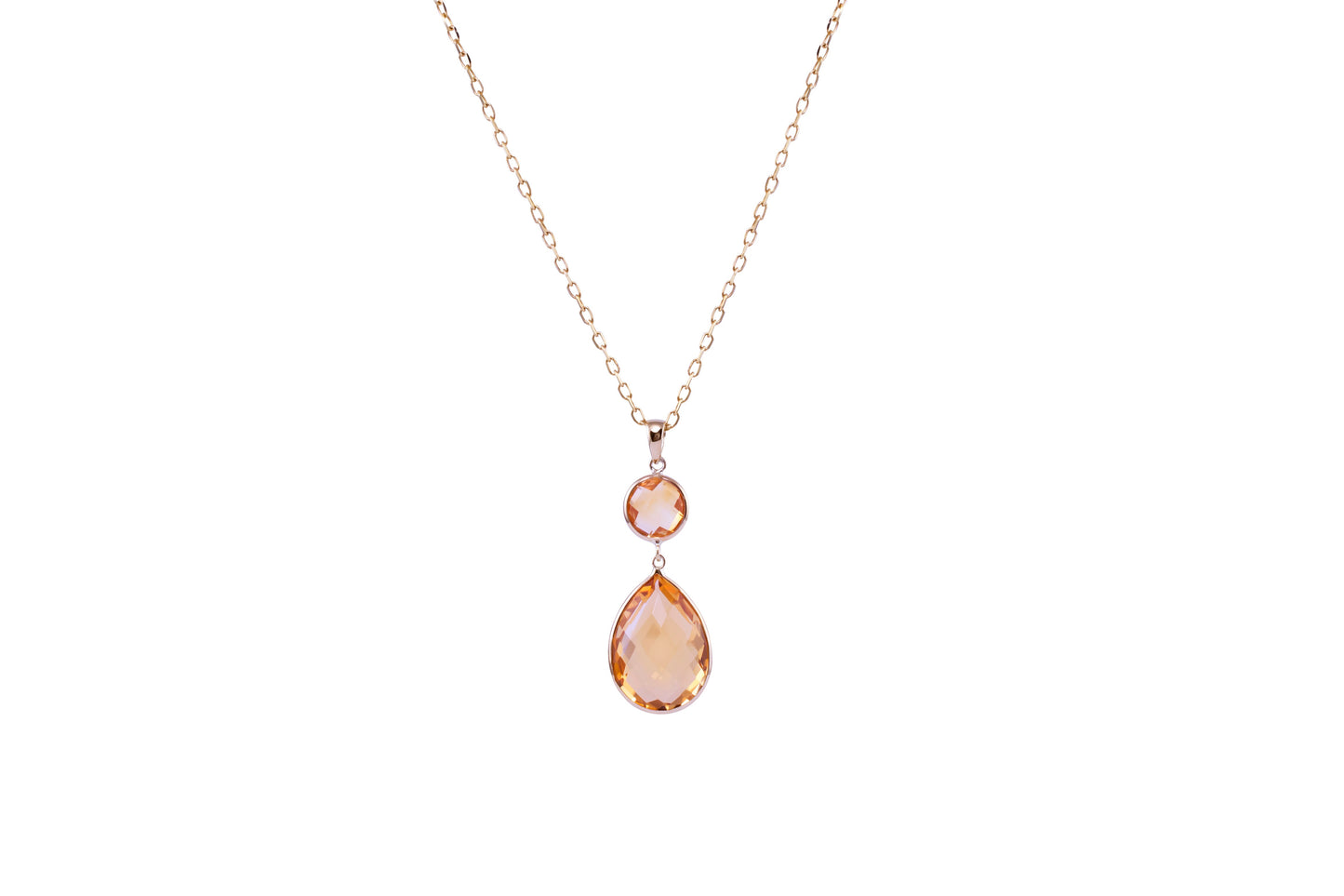 14k Citrine Double Bezel Pendant Necklace