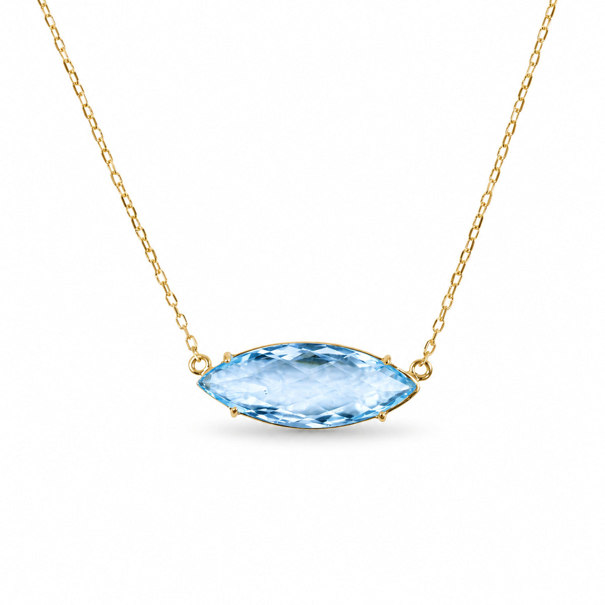 14k Blue Topaz Marquise Center Necklace