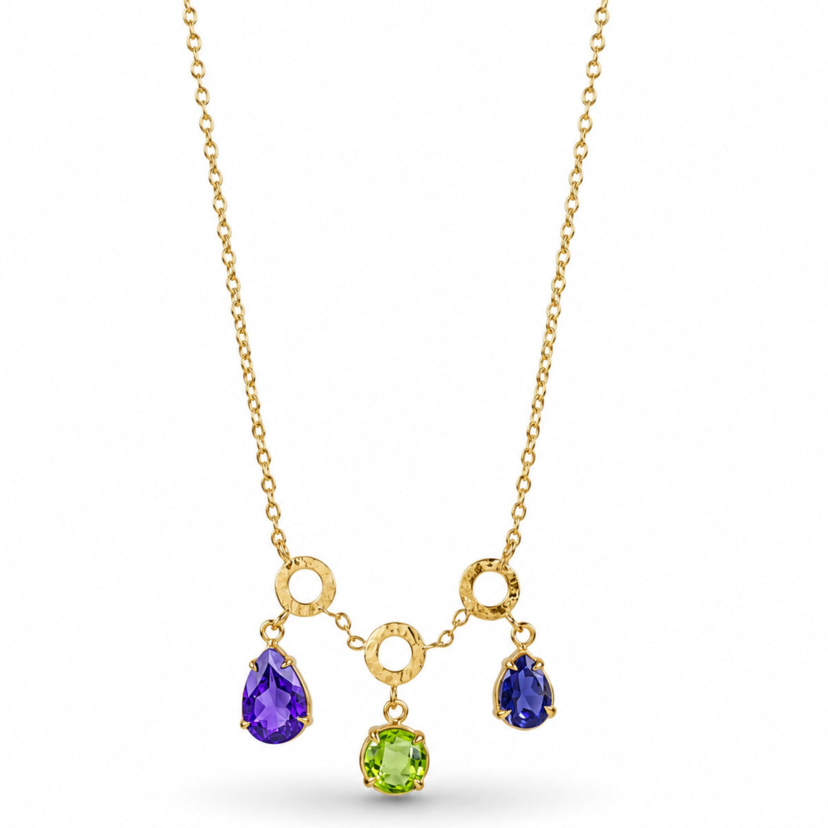 14k Multi Gemstone Gold Circle Necklace
