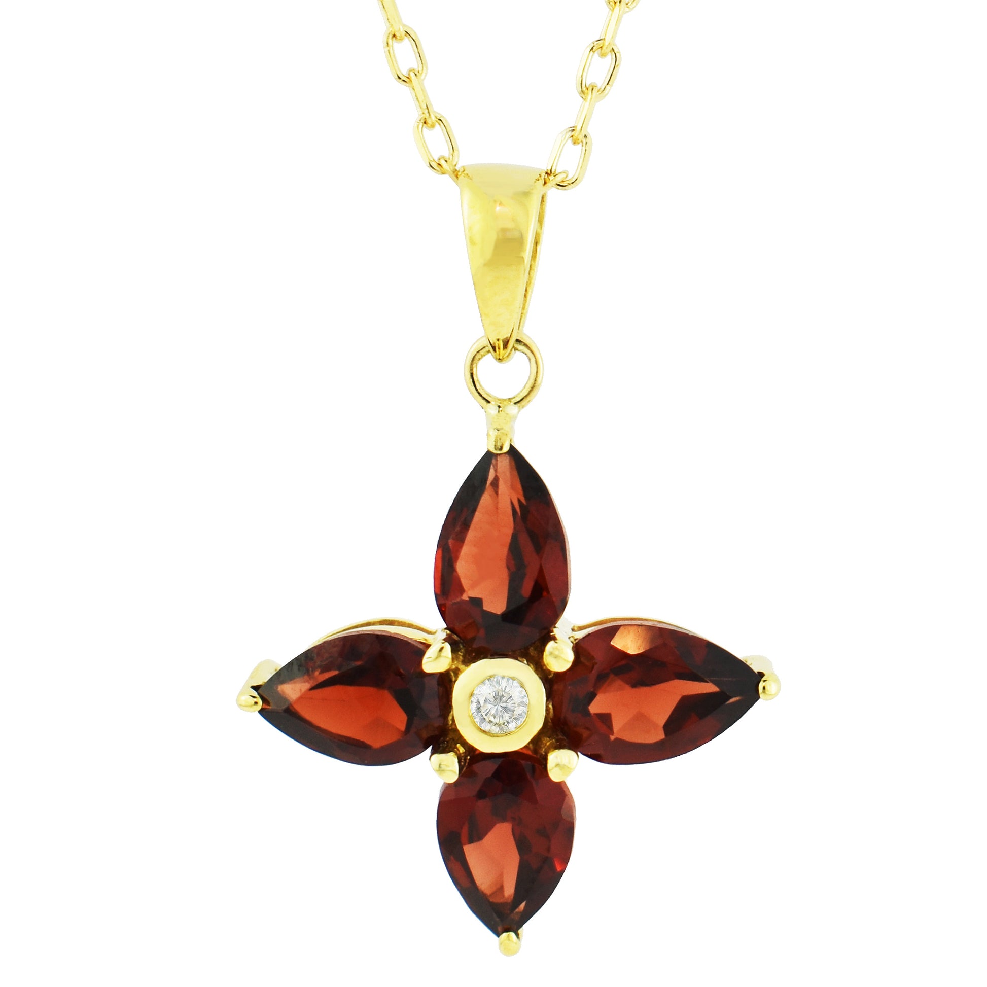 14k Rhodolite Garnet Diamond Flower Pendant Necklace 17"