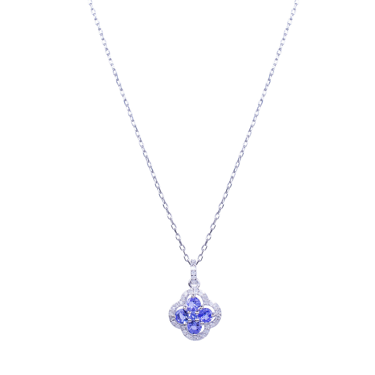 14k White Gold Tanzanite Diamond Flower Pendant Necklace