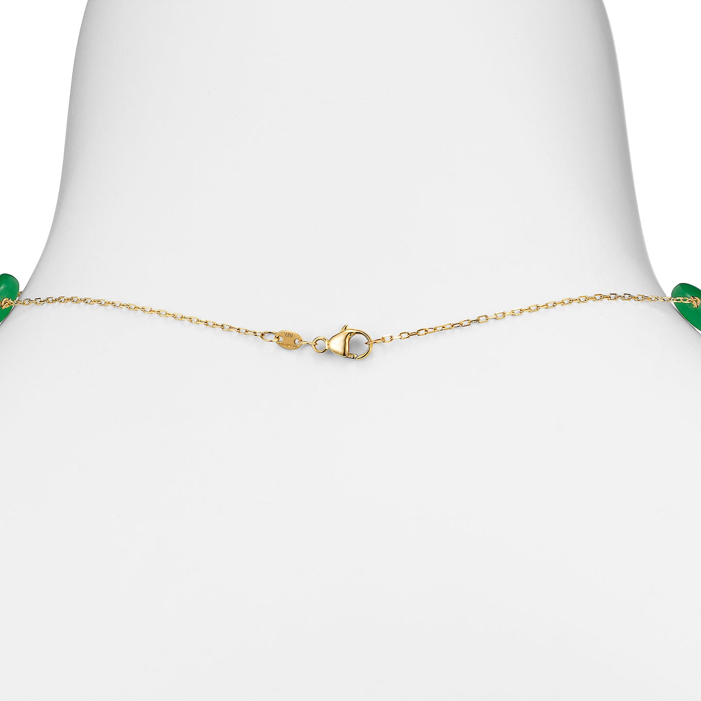 14K Green Jade Coin 11 Station Necklace 17"