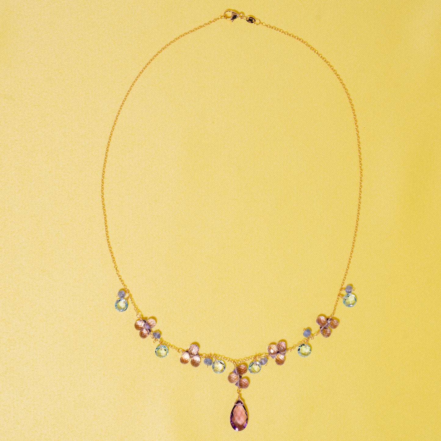 14k Blue Topaz Amethyst Tanzanite Necklace