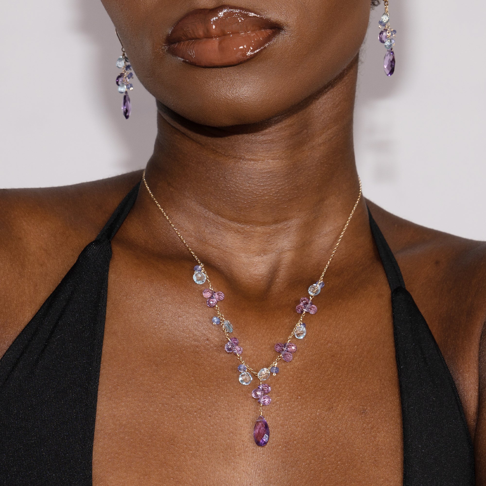 14k Blue Topaz Amethyst Tanzanite Necklace