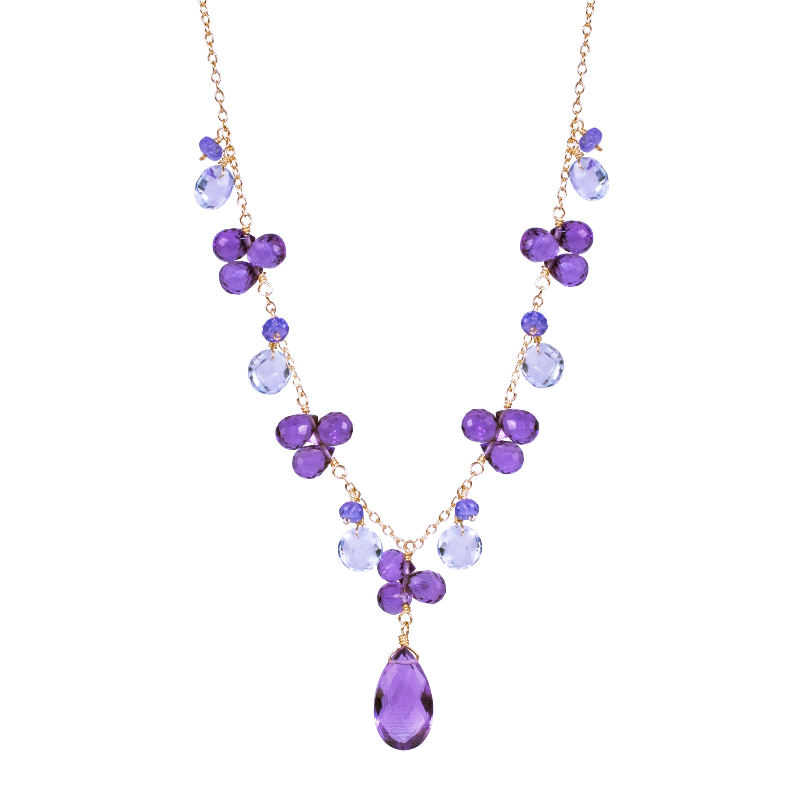 14k Blue Topaz Amethyst Tanzanite Necklace