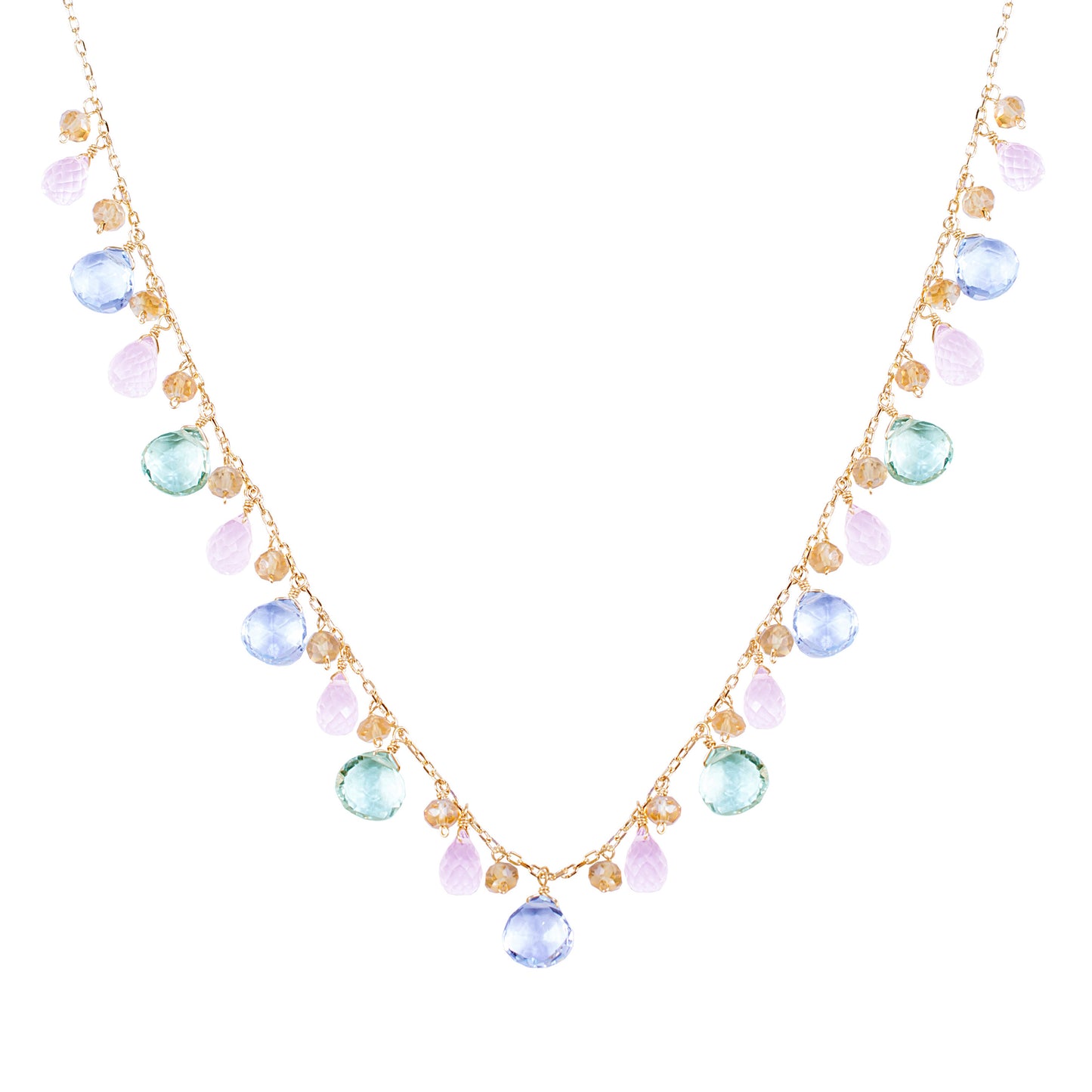 14k Multi Gemstone Drop Necklace