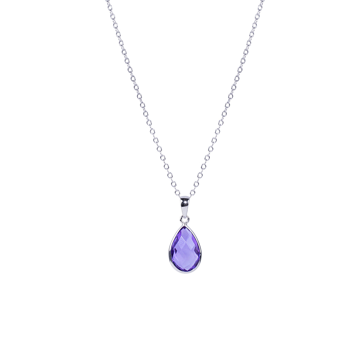 18k White Amethyst Ps Bezel Pendant Necklace