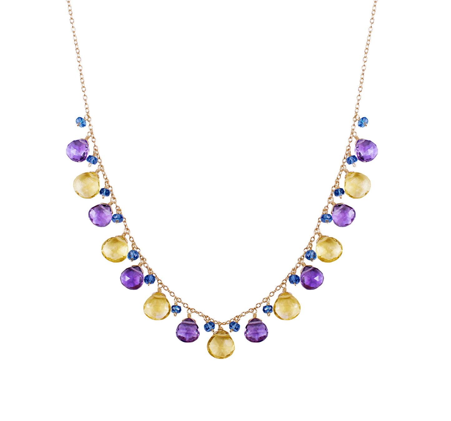 14k Multi Gemstone Drop Necklace 17"