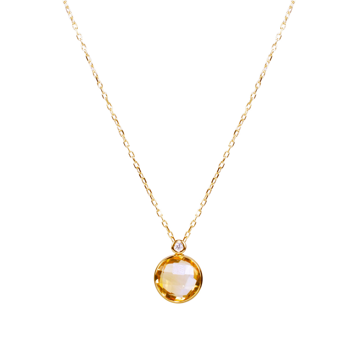 14k Citrine Coin Diamond Vs Pendant Necklace