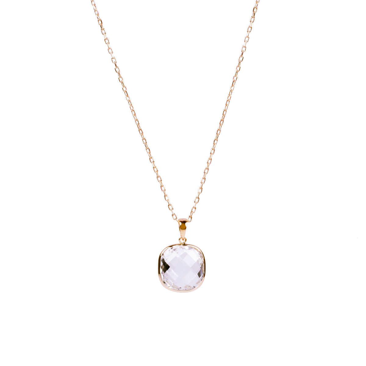 14k White Topaz Cushion Bezel Pend Necklace