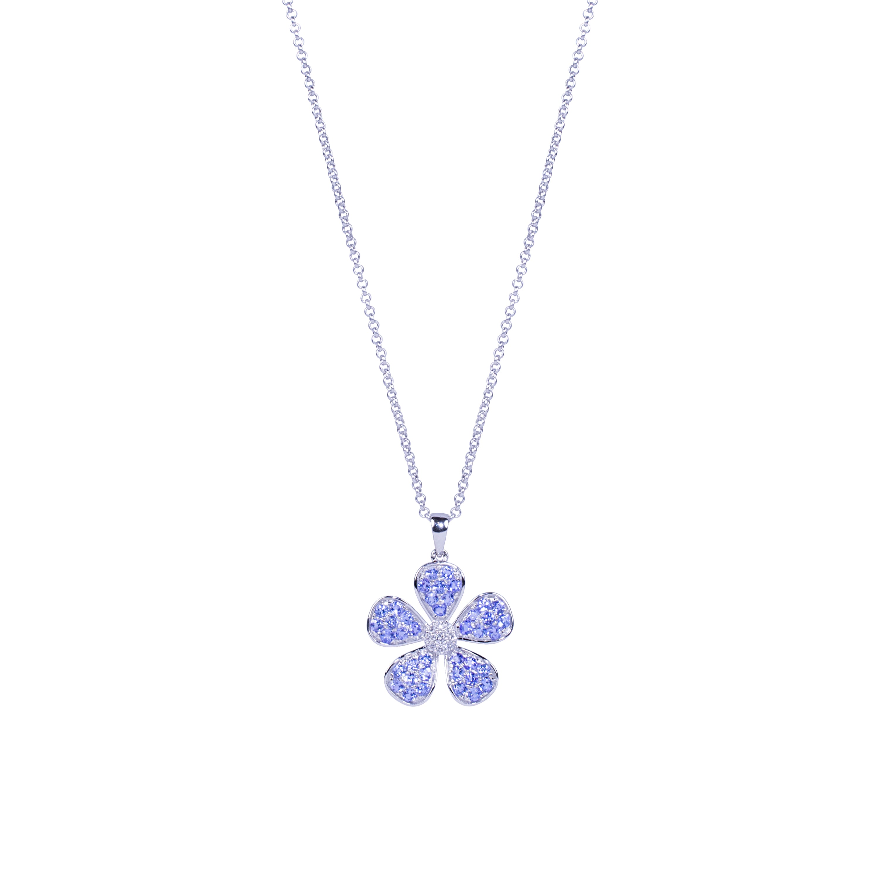 14k White Gold Tanzanite Diamond Flower Pend Necklace