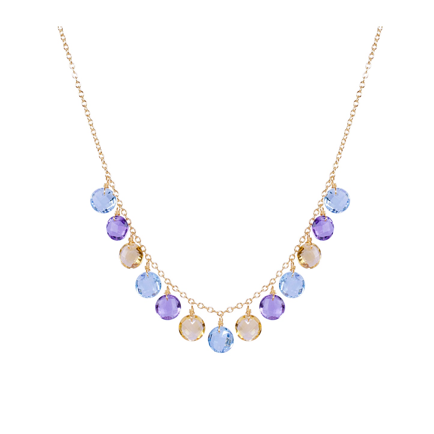 14k Multi Gemstone Coin Drop Necklace
