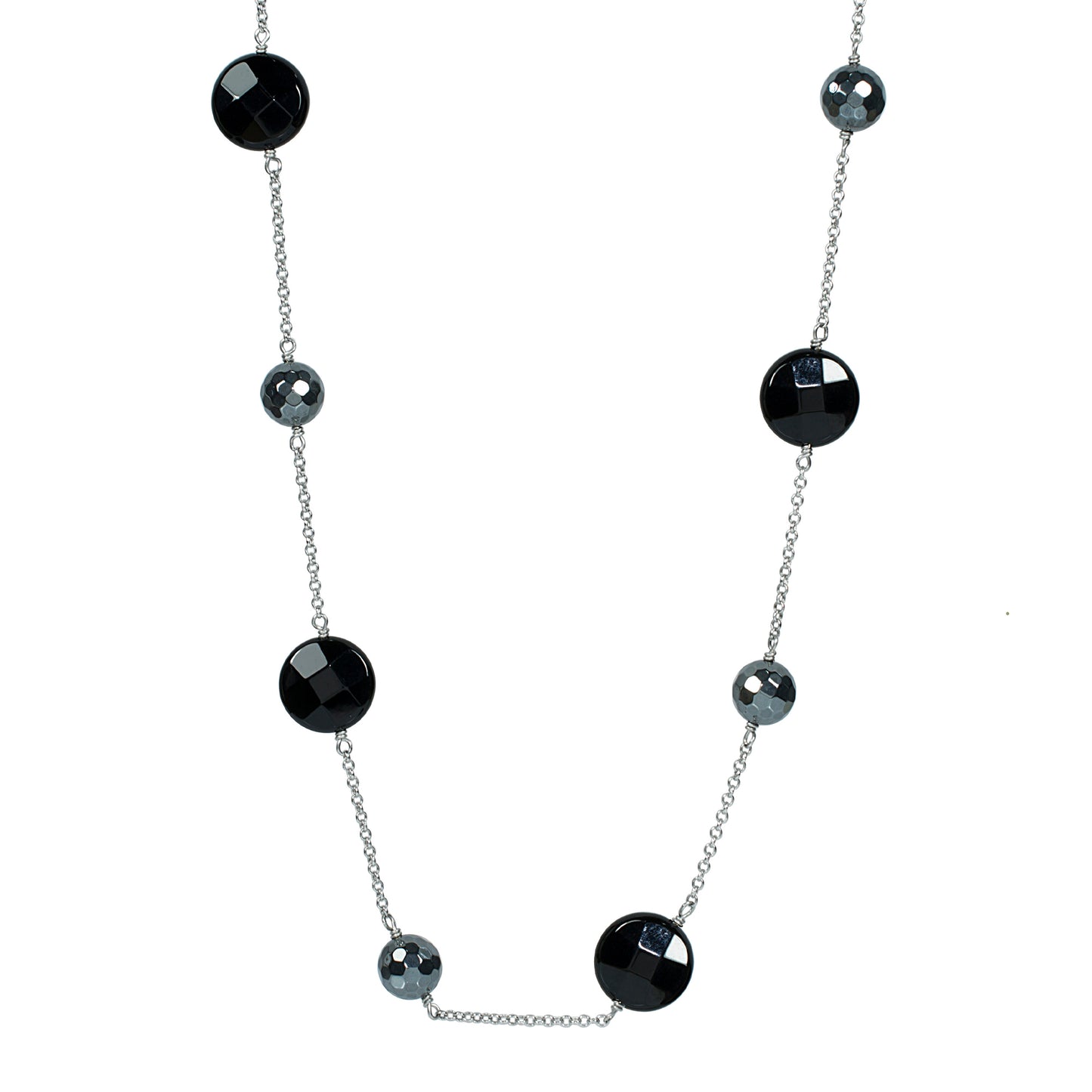 14k White Gold Hematite Black Onyx Coin 23 Station 36"