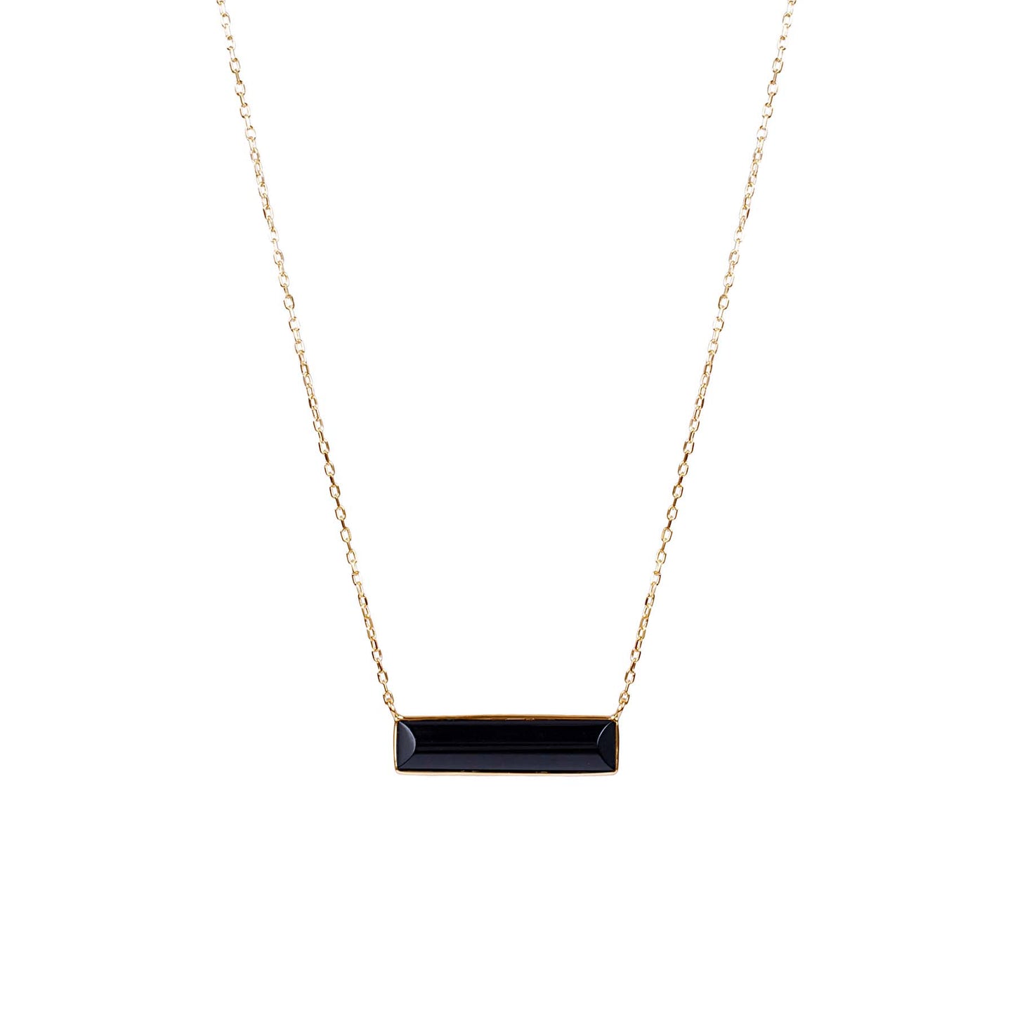 14k Black Onyx Rectangle Bezel Pendant Necklace 17"