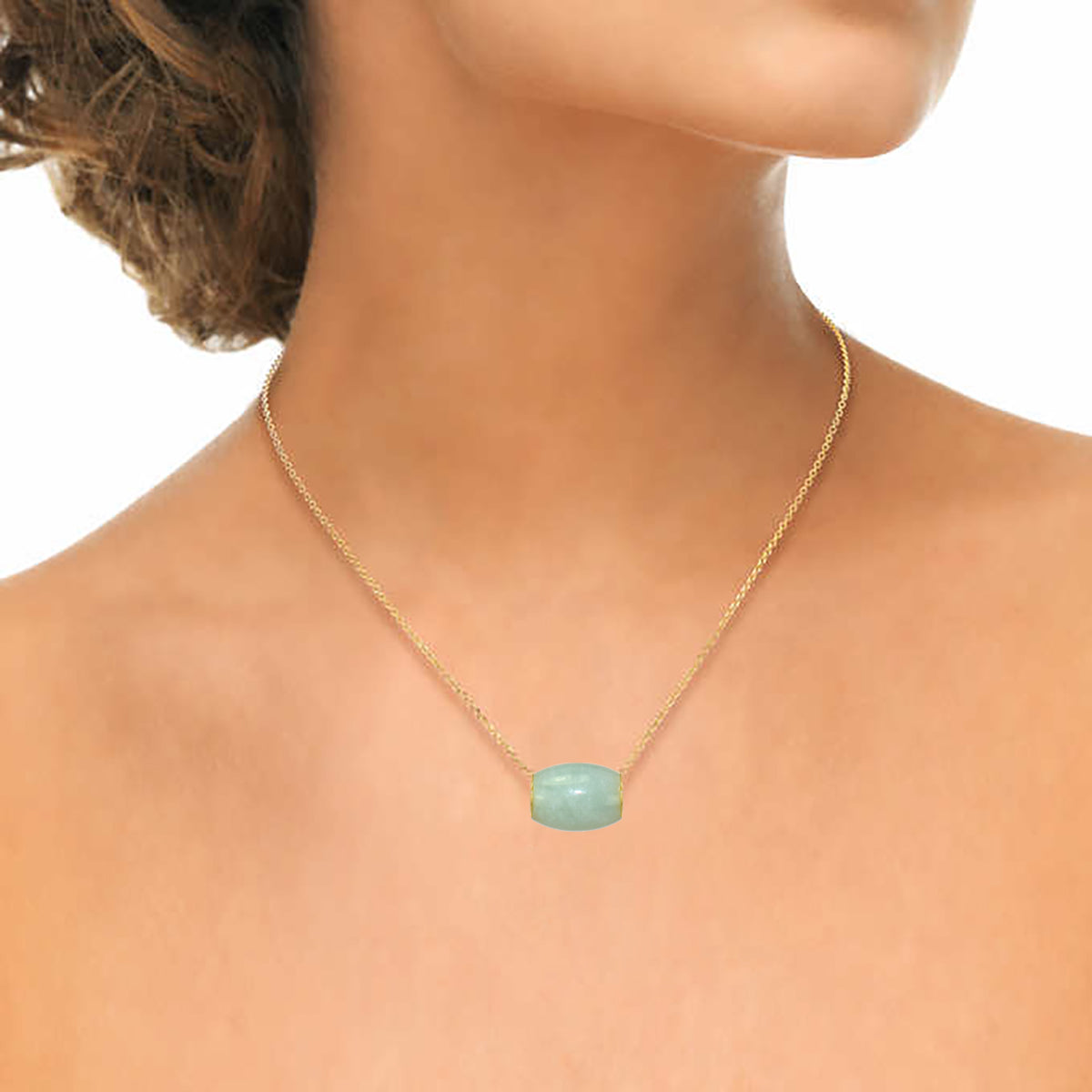 14k Natural Jade Slide Pendant With Chain 18"