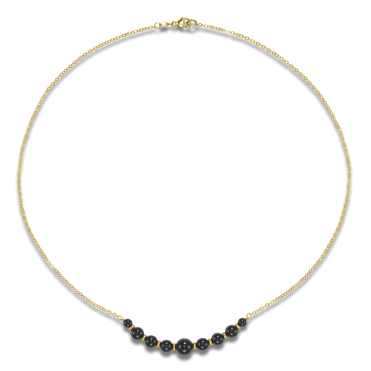 14k Black Onyx Graduated Bead Center Necklace 18"