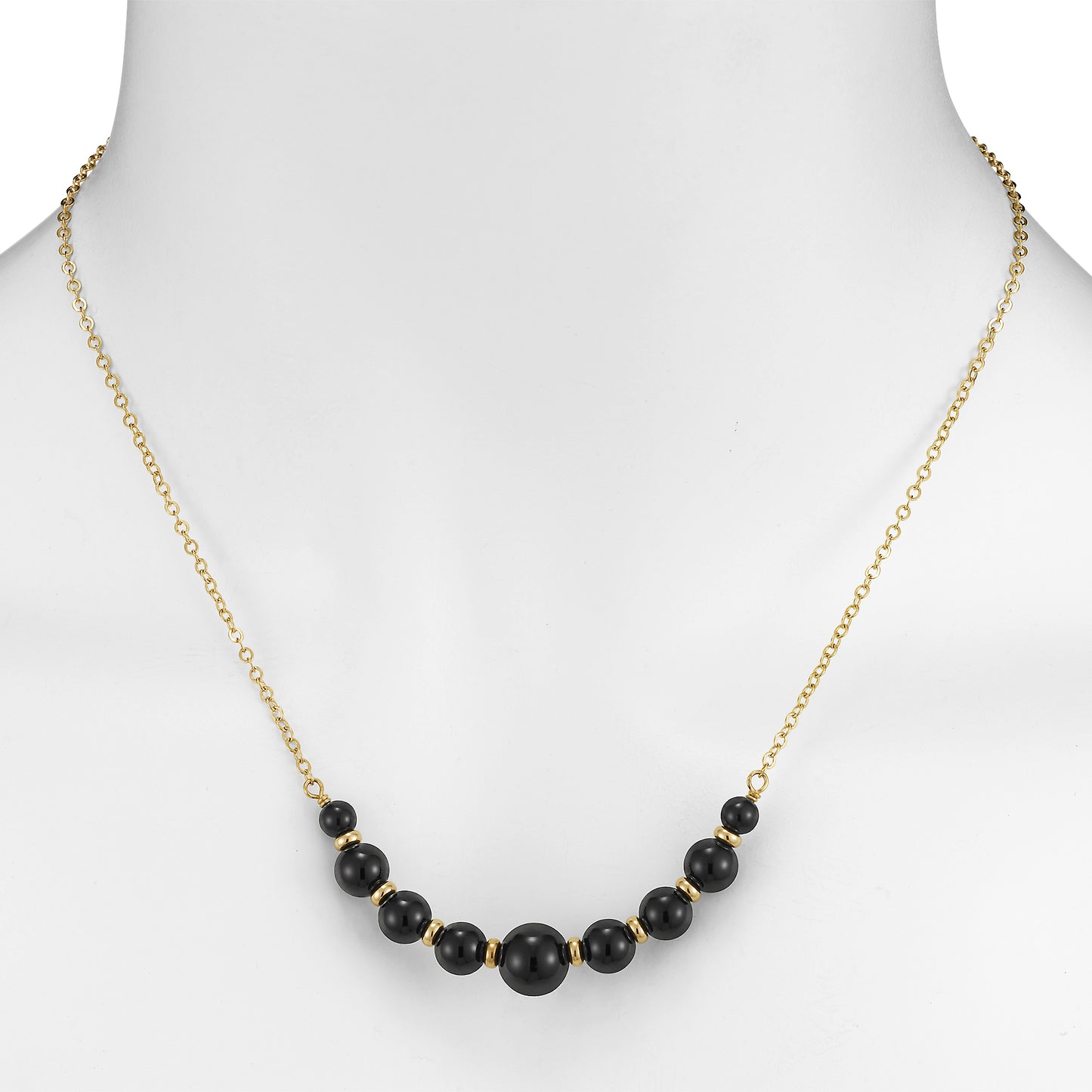 14k Black Onyx Graduated Bead Center Necklace 18"