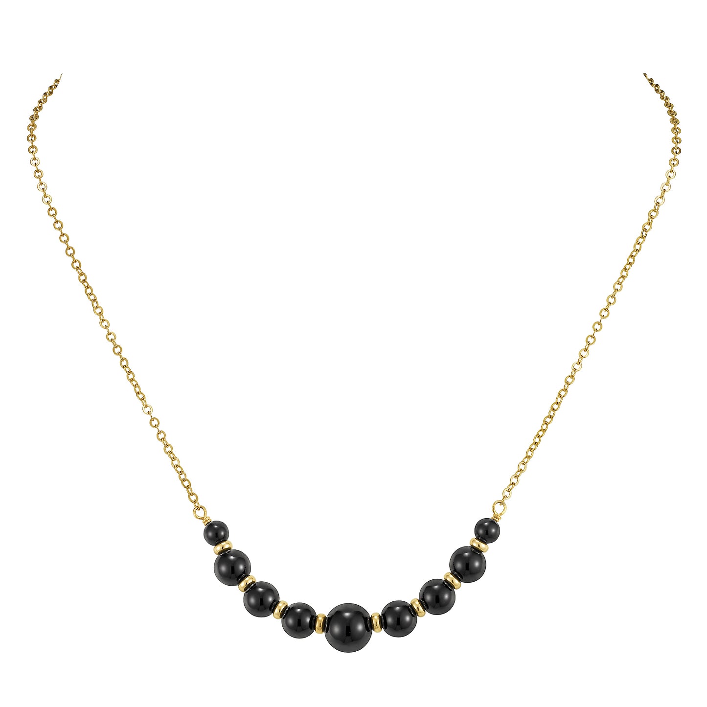 14k Black Onyx Graduated Bead Center Necklace 18"