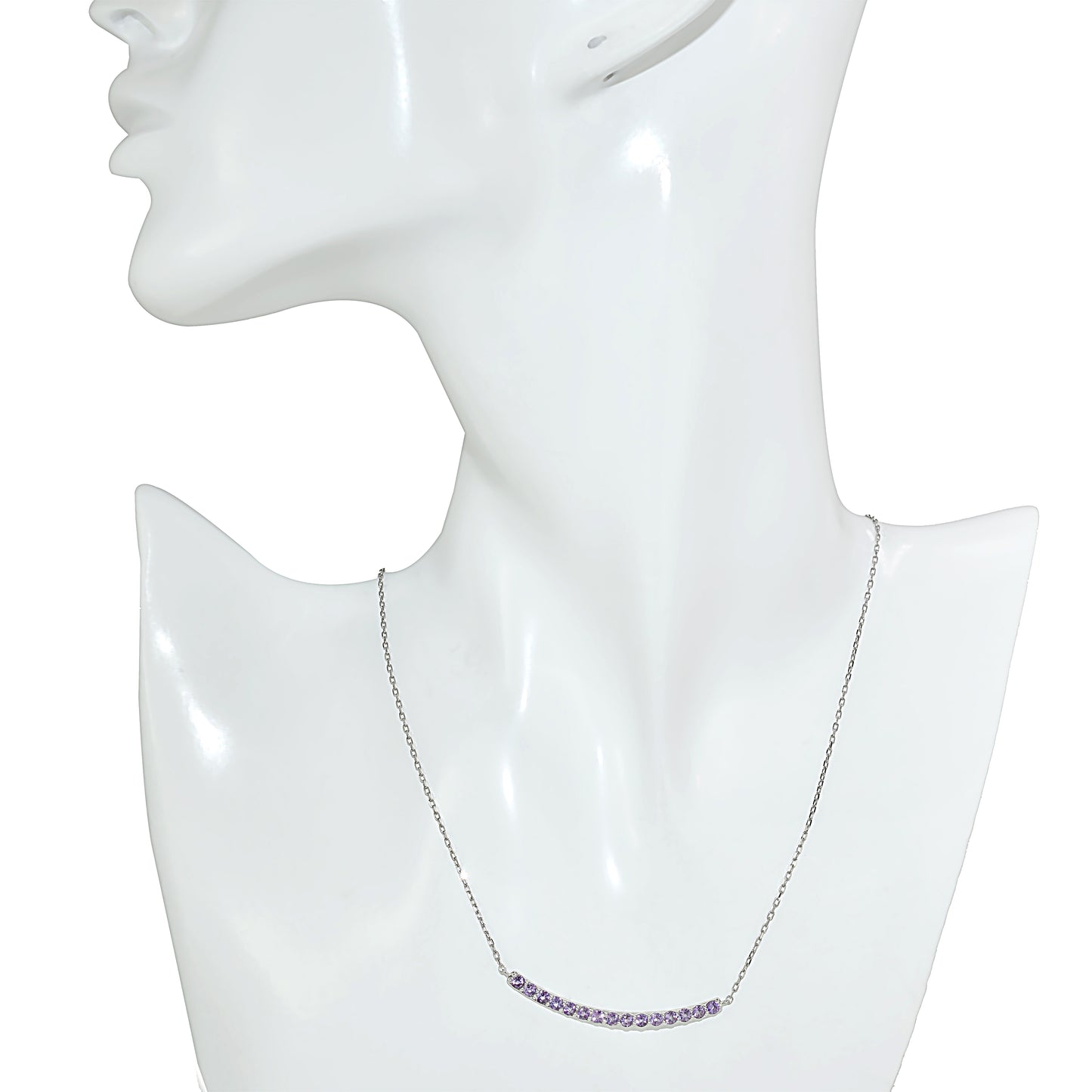 14kw Amethyst Curved Bar Necklace