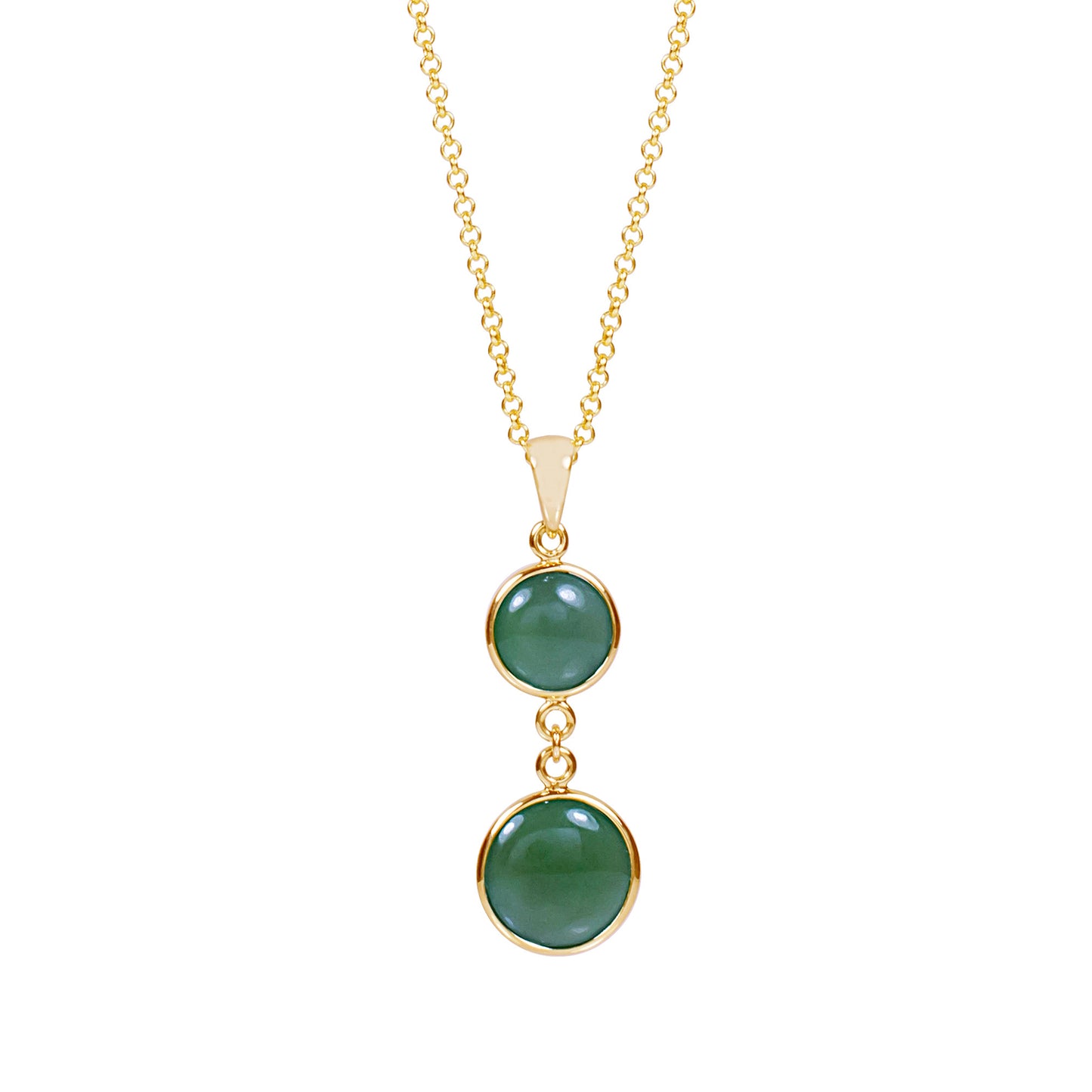 14k Nephrite Jade Double Round Bezel Necklace 18"