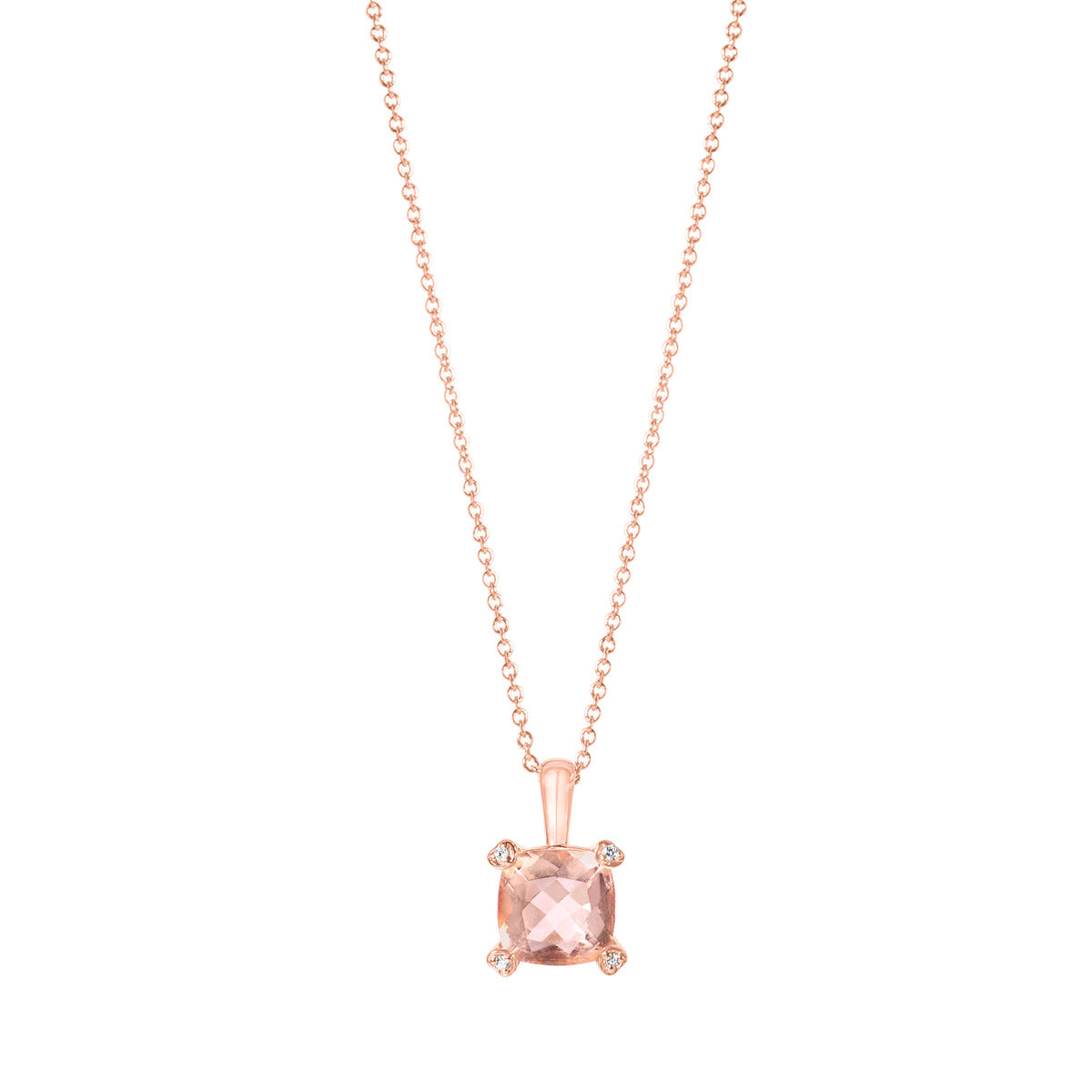 14k Rose Gold Cushion Morganite Diamond VS Pendant Necklace