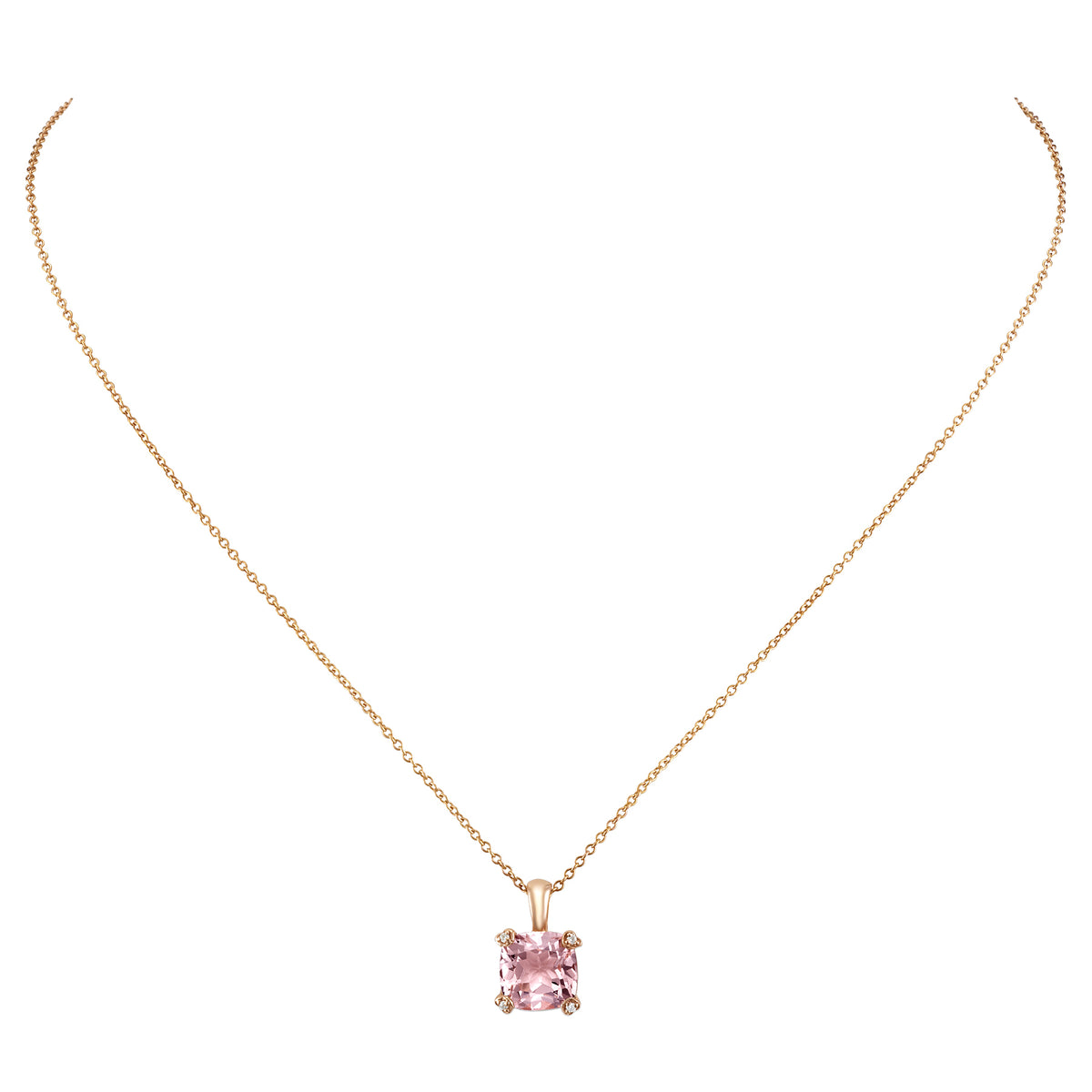 14k Rose Gold Cushion Morganite Diamond VS Pendant Necklace