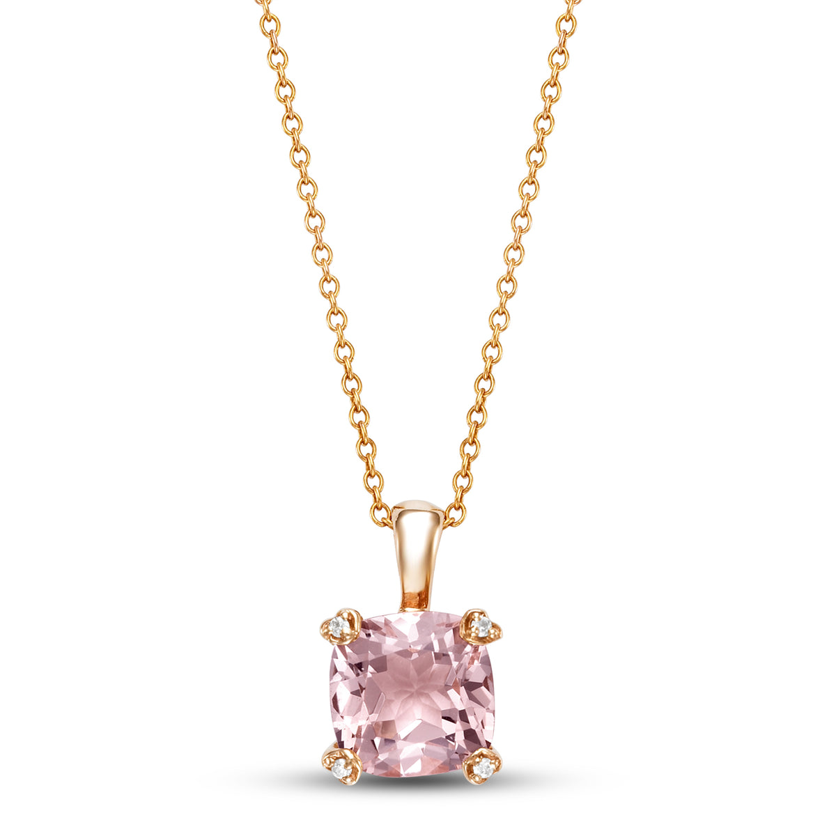 14k Rose Gold Cushion Morganite Diamond VS Pendant Necklace