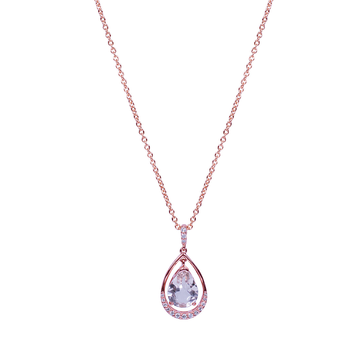 14k Rose Gold Diamond and Morganite Pendant Necklace