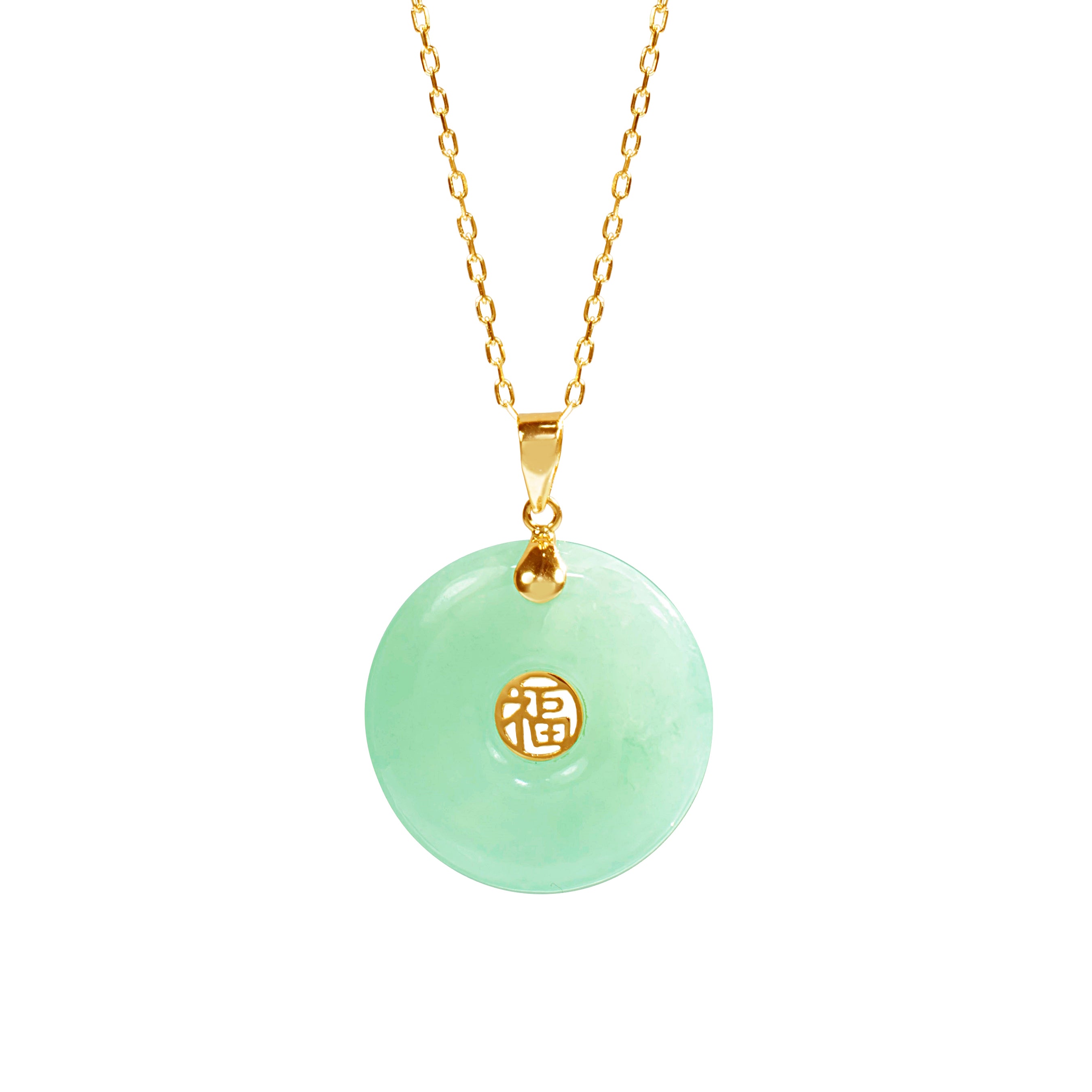 14k Natural Jade Good Luck Pendant Necklace