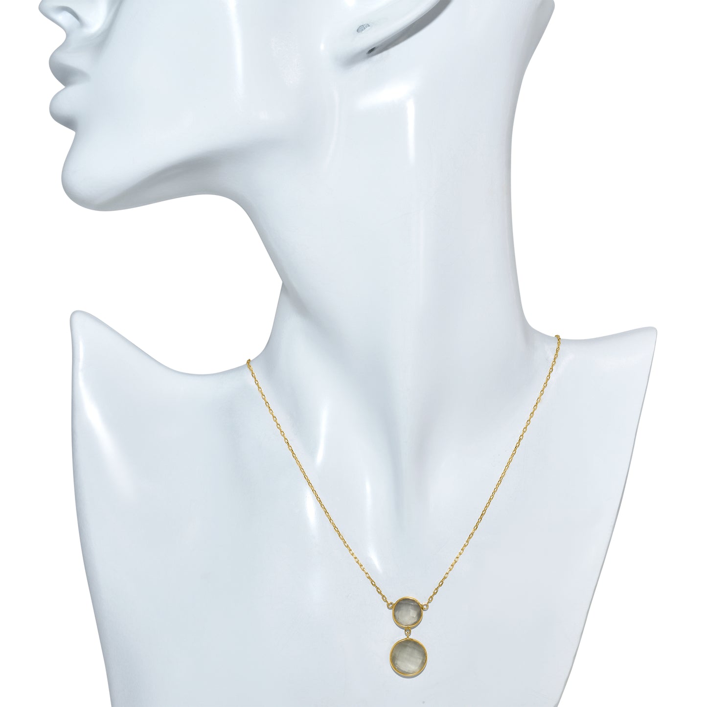 14k Grey Moonstone Double Round Bezel Pendant Necklace