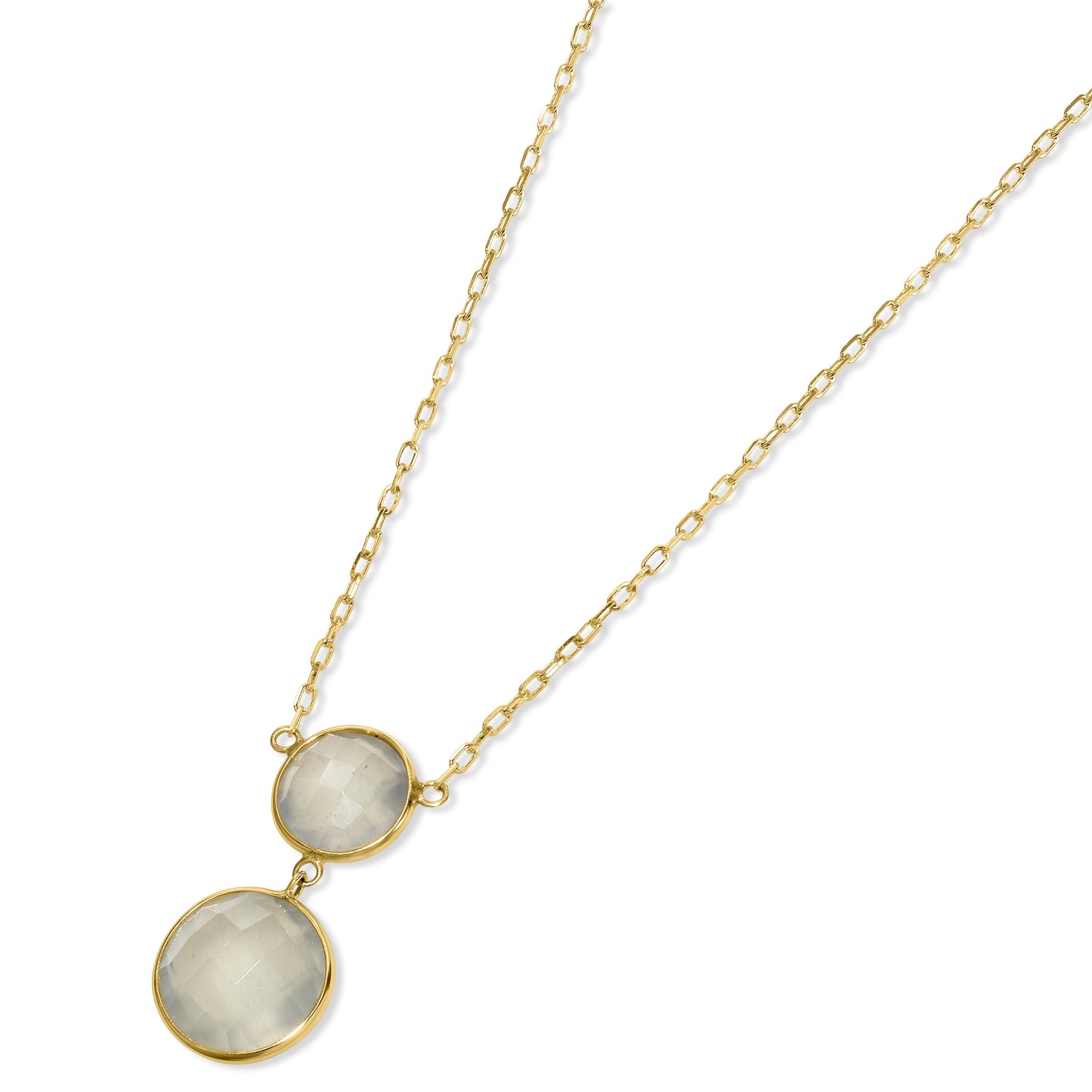 14k Grey Moonstone Double Round Bezel Pendant Necklace