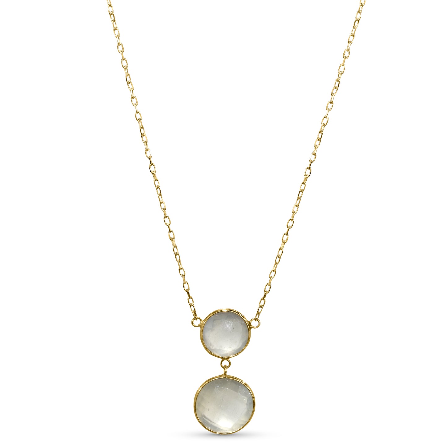 14k Grey Moonstone Double Round Bezel Pendant Necklace