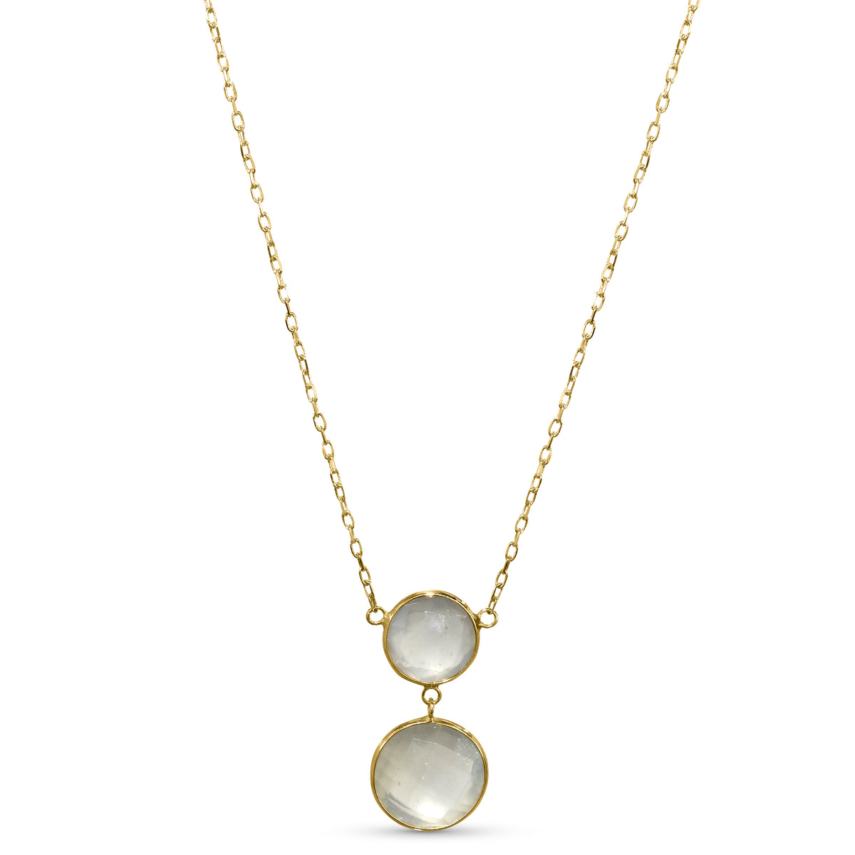 14k Grey Moonstone Double Round Bezel Pendant Necklace