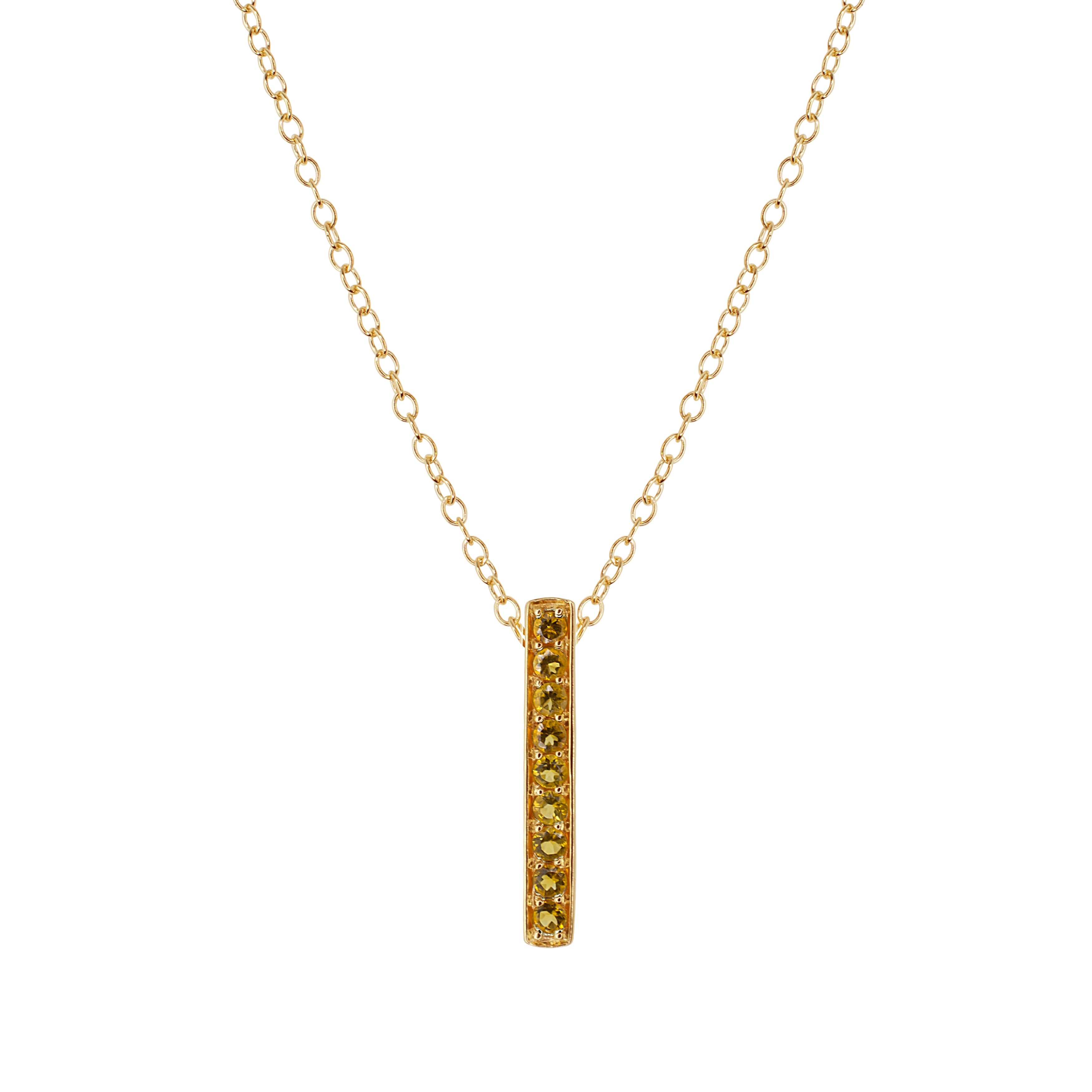 14k Citrine Vertical Bar Pendant Necklace
