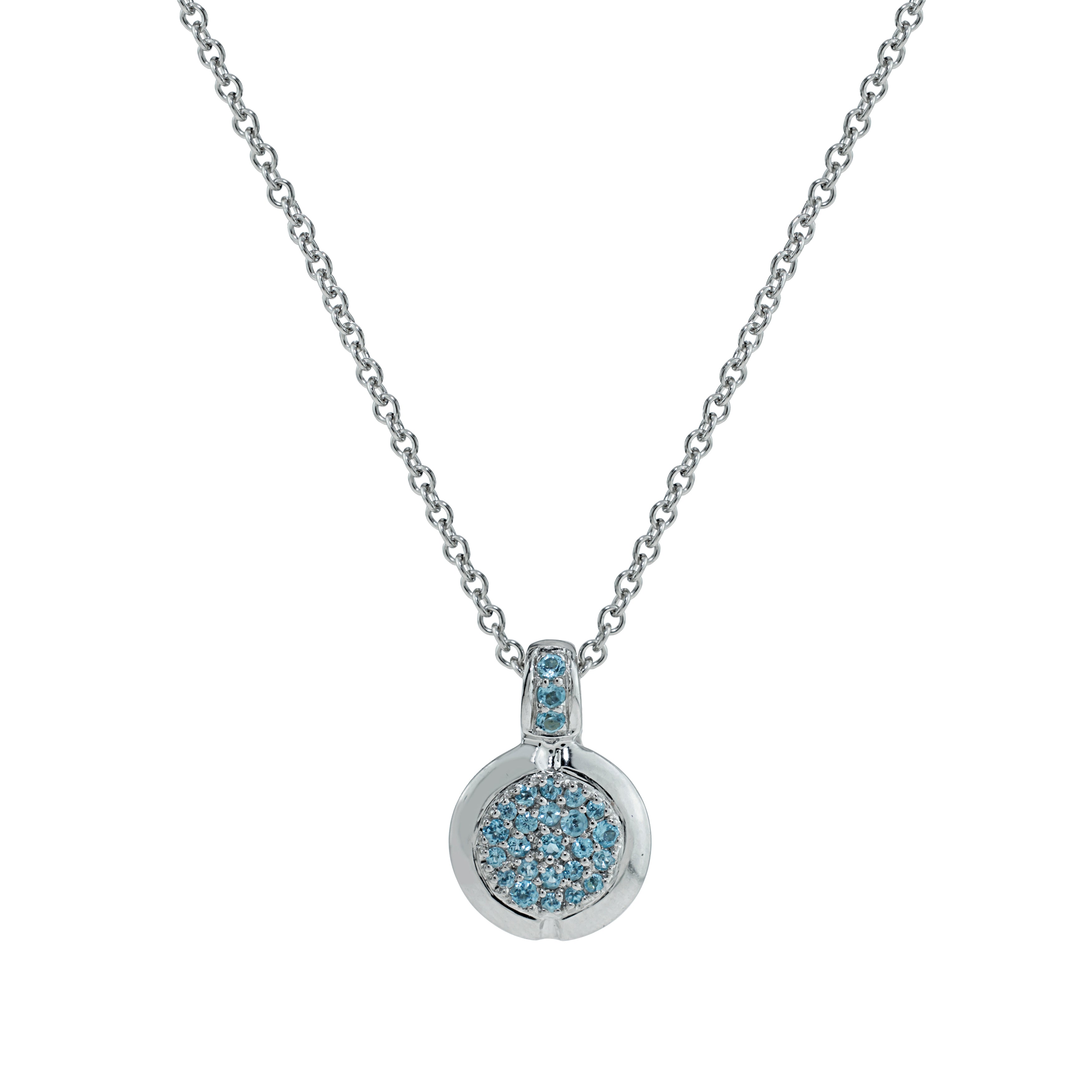 14k White Gold Blue Topaz Pendant Necklace