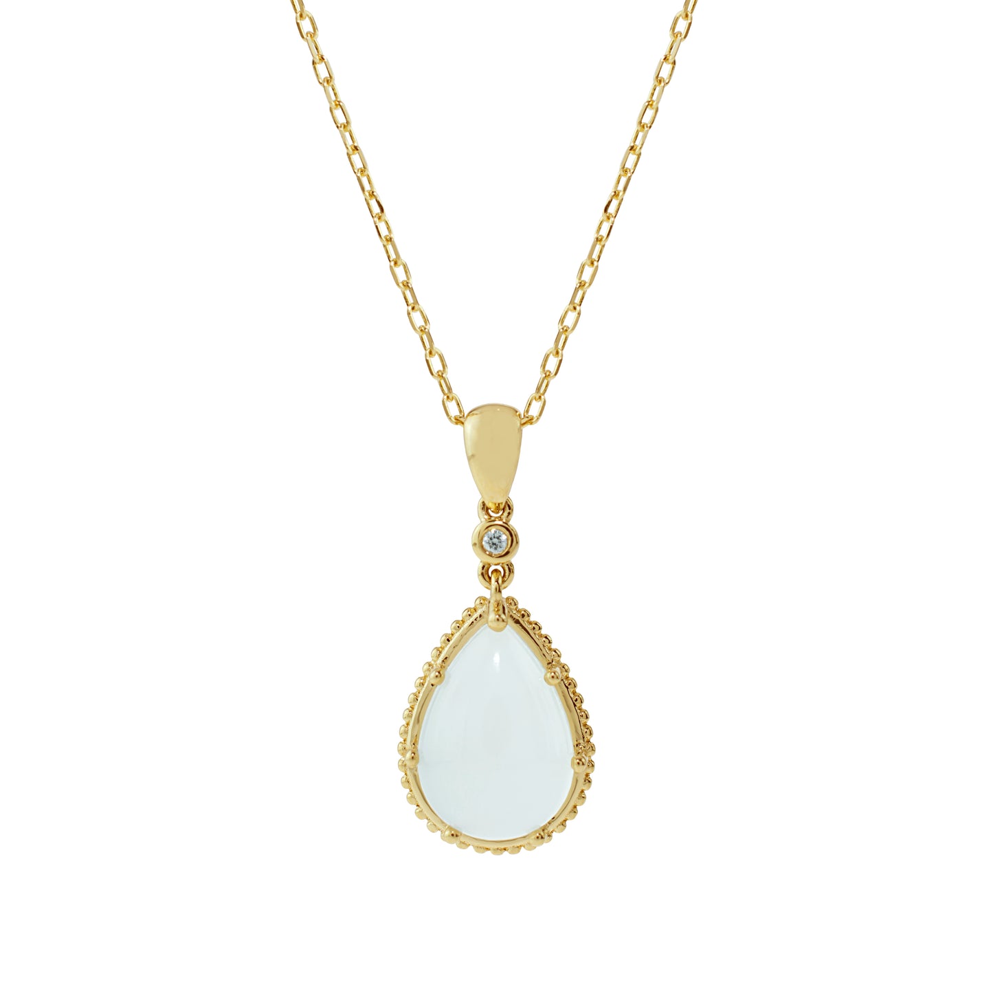 14k Moonstone Diamond Drop Pendant Necklace