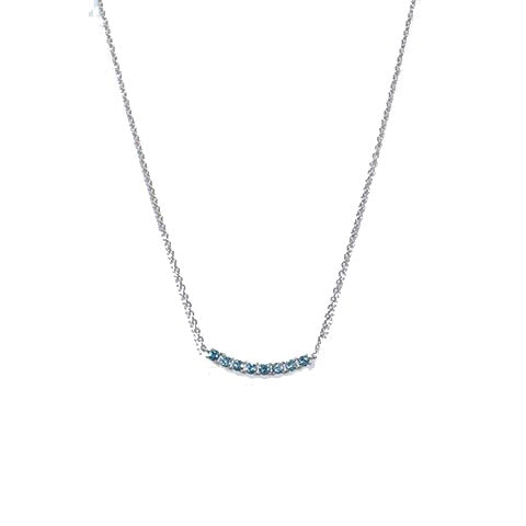 14k White Gold Swiss Blue topaz 8 Stone Bar Necklace