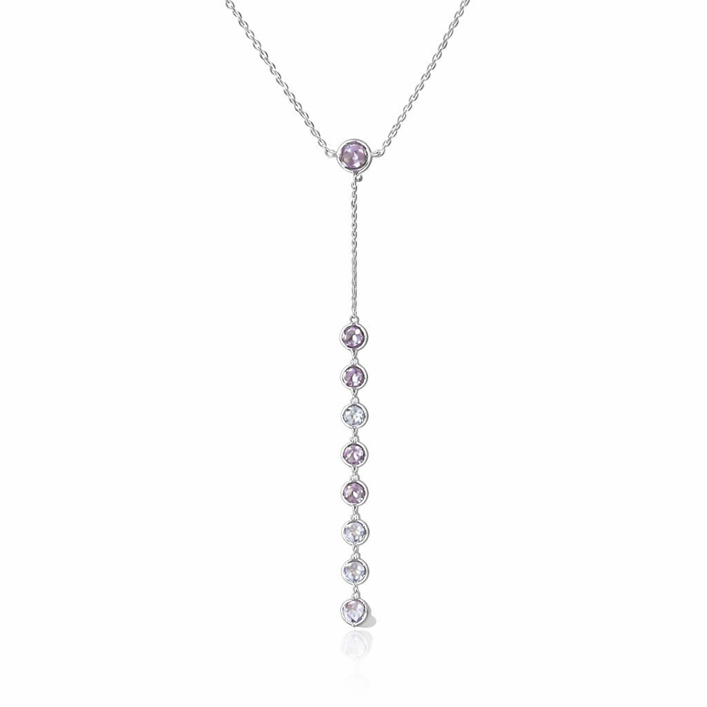14k Amethyst Round Bezel Y Necklace 16"