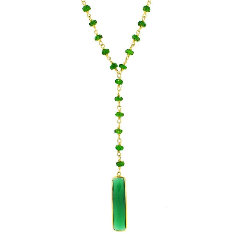 14k Chrome Diopside Green Onyx Y Necklace 17" freeshipping - Jewelmak Shop