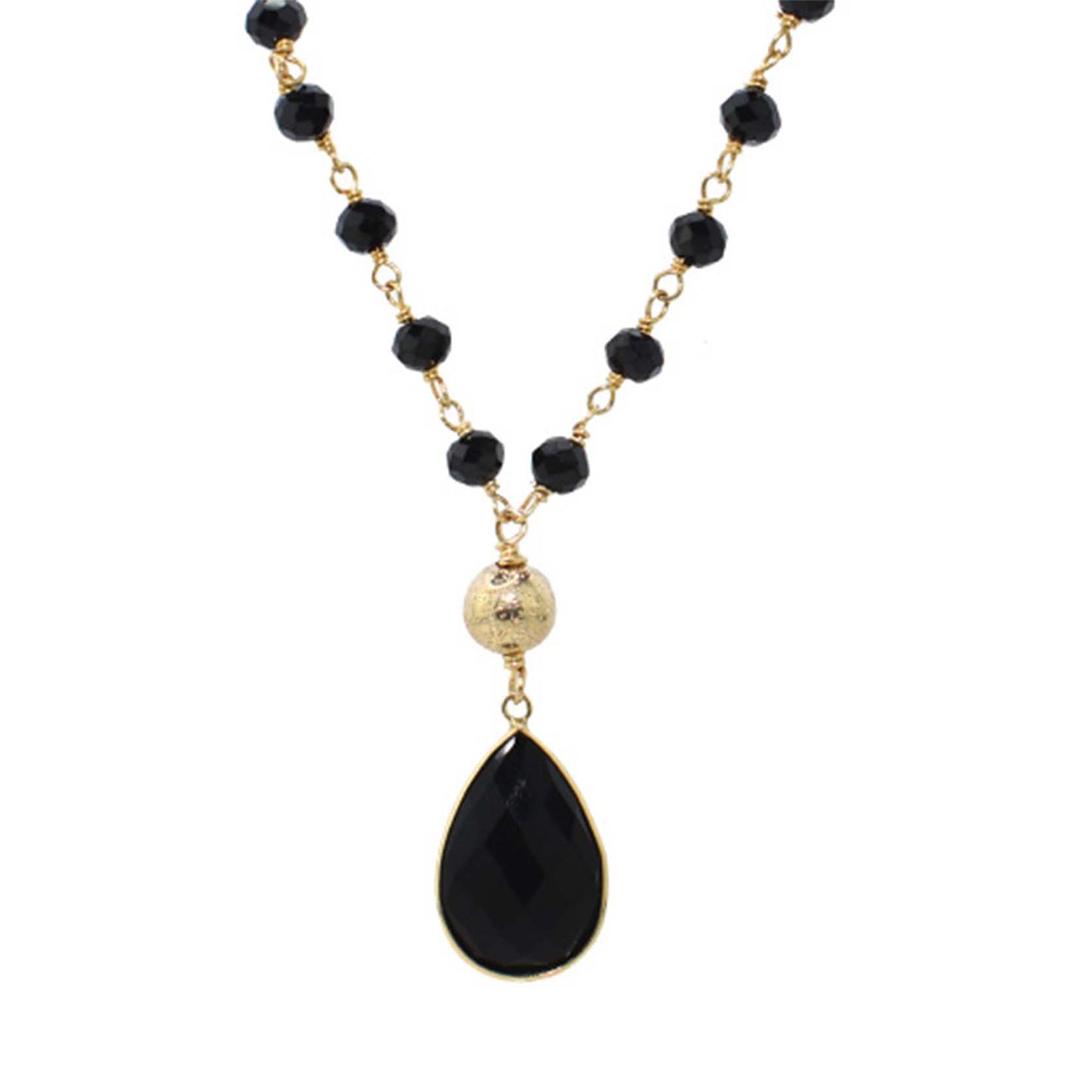 14K Black Spinel Link Black Onyx Pendant Necklace 17"