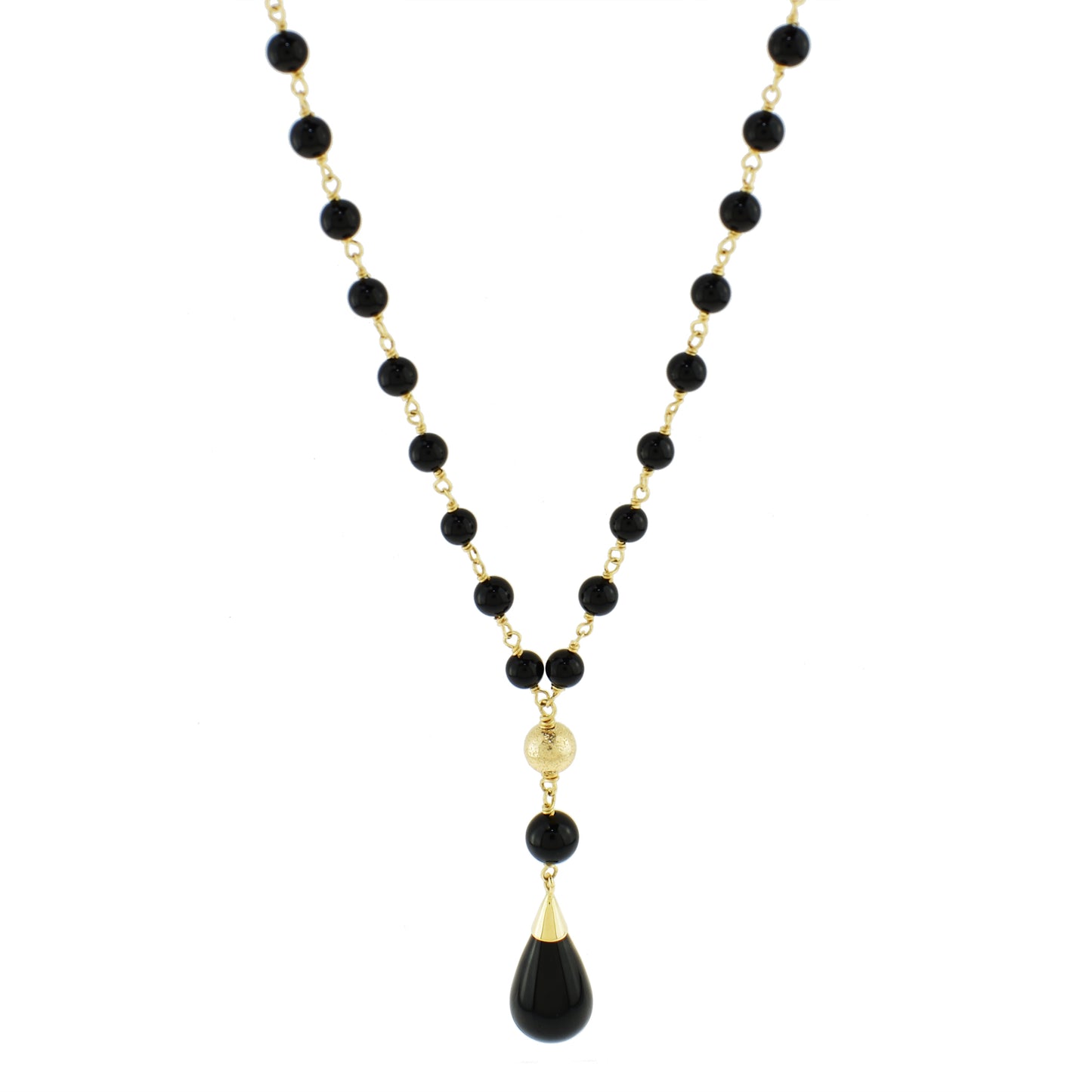 14k Black Onyx Link Y Necklace 18"